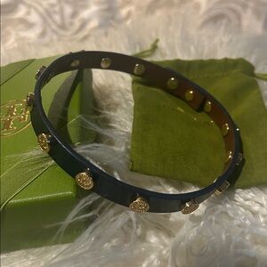 🔥🔥🔥TORY BURCH~Navy Leather Stud Choker-Dual Wrap Logo Bracelet